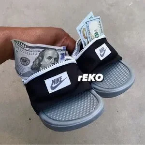 NIKE BENASSI JDI FANNY PACK ZIPPER SLIDES BLACK GREY WHITE ONE Men main image 4